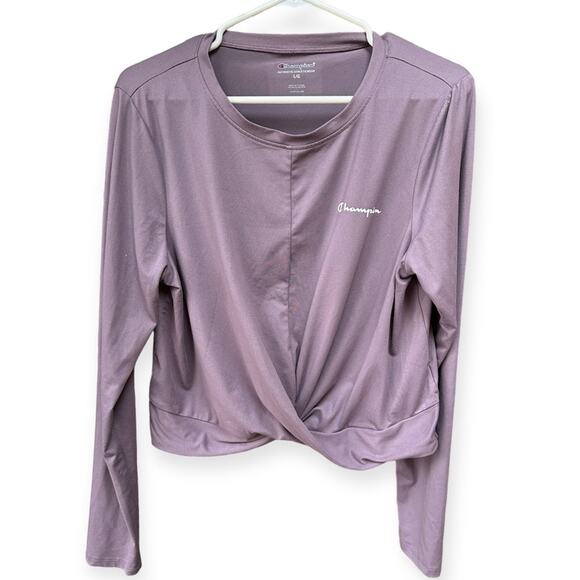 Champion Women Activewear Top Large Purple Logo Graphic Cropped Long Sleeve - Picture 1 of 4
